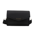 Classic black leather messenger bag with flap closure and wide woven shoulder strap - Black