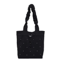 Bolso tote negro de gran capacidad con pedrería y correa plisada tipo nube - Negro