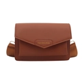Caramel brown flap crossbody bag with wide strap and fashion gold lettering - Brown