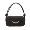 Retro black crossbody bag with crescent gold buckle and decorative knot shoulder strap - Black