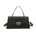 Fashionable black faux leather crossbody bag with silver hardware and adjustable strap - Black