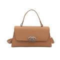 Caramel brown crossbody bag with crocodile pattern and adjustable shoulder strap - Khaki