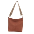 Brown woven bucket bag with bohemian geometric jacquard wide shoulder strap - Brown