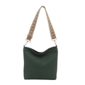 Deep green knit tote bag with ethnic geometric wide shoulder strap and gold hardware - Green