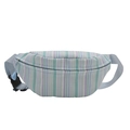 Sac banane rayé avec motifs vert d'eau, violets et blancs et bandoulière bleue - Bleu