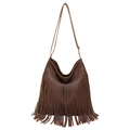 Dunkelbraune Boho-Hobo-Tasche mit langen Fransen und Kunstleder mit Kieselstruktur - Braun