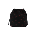 Bolso tipo cubo de pana negra con cordón ajustable y estampado de fresas rojas - Negro