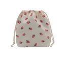 Bolso tipo cubo de pana beige con estampado de fresas y cierre de cordón - Blanco