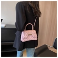 Pink quilted crossbody bag with gold metallic lock and thin strap for women - Pink