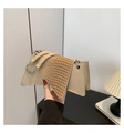 Asymmetric beige crocodile embossed handbag with silver chain strap and leather handle - Khaki