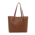 Borsa tote vintage in pelle marrone con cuciture bianche a contrasto e fibbie oro - Marrone