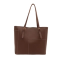 Borsa tote vintage marrone con cuciture bianche a contrasto e grande capacità - Marrone
