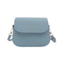 Minimalist light blue faux leather crossbody flap bag with gold lettering decoration - Blue