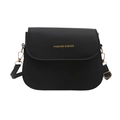 Classic black matte saddle crossbody bag for women with elegant gold hardware and flap - Black