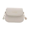 Minimalist white PU leather saddle crossbody bag with gold fashion lettering and strap - Off White