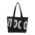Grande borsa tote in tela con stampa di lettere noco e manici rinforzati in pelle - Nero