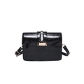 Chic black patent leather square crossbody bag with gold hardware and wrinkled texture - Black