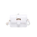 Chic white leather small square crossbody bag with elegant gold metal buckle - White