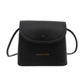Minimalistische zwarte kunstlederen crossbody emmer tas met klep en ronde gesp - Zwart