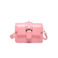 Pink minimalist crossbody square bag with golden metal buckle and faux leather finish - Pink