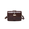 Dark brown square crossbody bag in glossy faux leather with gold buckle detail - Brown
