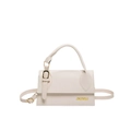 Retro minimalist white square crossbody handbag with gold hardware and top handle - White