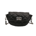 Black quilted mini crossbody bag with silver metal chain strap and rectangular lock - Black