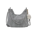 Borsa a tracolla grigia plissettata con catena e ciondolo a nuvola di peluche bianco - Con Pendente a Nuvola / Argento
