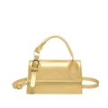 Chic gold metallic small square handbag with top handle and adjustable shoulder strap - Gold