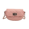 Pink quilted rhombus mini saddle bag with silver chain strap and metal lock closure - Pink