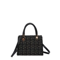 Borsa a tracolla in tweed nero classico con dettagli dorati e manico in pelle intrecciata - Nero con Glitter Oro