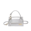 Silver mini crossbody bag with gold buckle detail and metallic finish for women - Silver