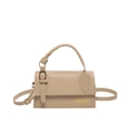 Fashionable beige faux leather crossbody bag with top handle and gold letter print - Khaki