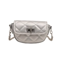 Silver quilted crossbody bag with metallic finish and metal chain strap for women - Silver