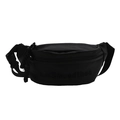 Minimalist black crossbody dumpling bag with embossed letters and adjustable strap - Black