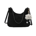 Black crescent tote bag with silver chain and cute white cloud charm in a casual style - With Cloud Pendant / Black