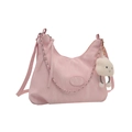 Pale pink faux leather tote bag with silver chain and white plush cloud pendant accessory - With Cloud Pendant / Pink