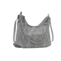 Grey large capacity hobo bag with marble texture finish and elegant chain detail - Without Ornament / Silver