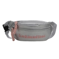 Silver metallic waist bag with pink embroidery and chunky woven zipper pulls - Silver