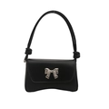 Sac à bandoulière minimaliste en cuir noir avec nœud en métal argenté et sangle nouée - Noir
