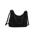 Black hobo shoulder bag with matte texture and silver chain strap detail in variant view - Without Ornament / Black