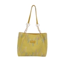 Yellow tote bag with embroidered wave patterns and embossed texture on PU leather - Yellow