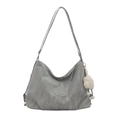 Borsa tote grigia pieghettata in PU con doppi spallacci e ciondolo di peluche - Argento con ciondolo
