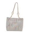Sac fourre-tout chic pour femme avec matelassage géométrique et broderie zigzag colorée - Blanc