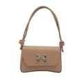 Minimalist light brown shoulder bag featuring a silver metal bow and knotted strap - Khaki