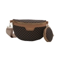 Retro monogram chest bag for women with wide strap and matching round coin purse - Brown