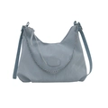 Light blue crescent shoulder bag with pleated texture and silver metal chain strap - Without Ornament / Blue