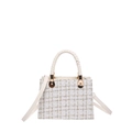 Elegante borsa a mano quadrata in tweed bianco e oro con manico intrecciato e tracolla - Bianco con Filo Dorato