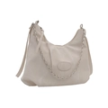 Creamy white crescent shoulder bag with cloud texture and silver chain strap details - Without Ornament / White
