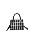 Borsa a tracolla in tweed bianco e nero con hardware dorato e manico superiore - Quadri Neri